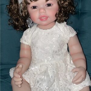 Adorable White Lace Doll with Curly Hair